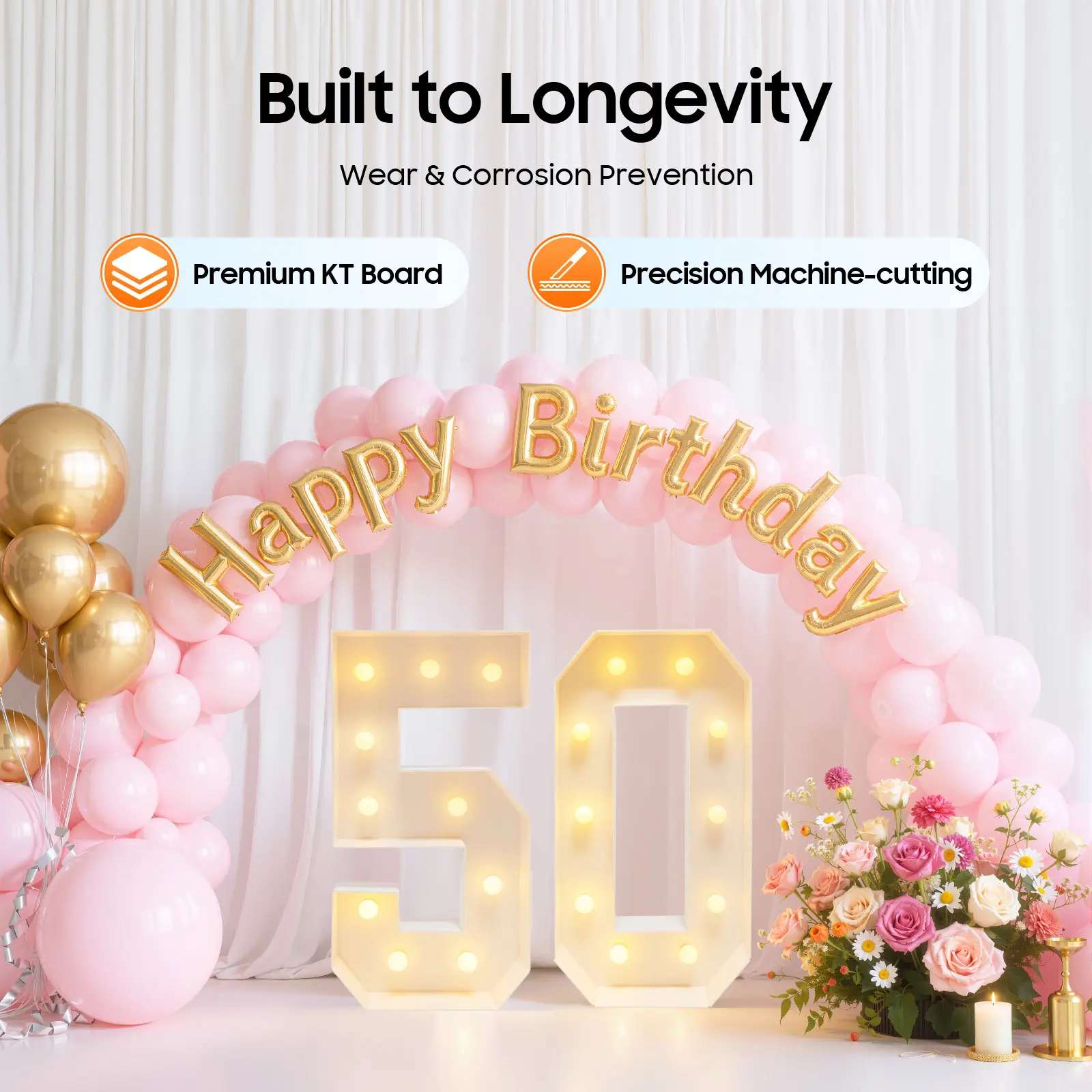 39-in Battery-Powered LED Light-Up Numbers Decor, 50-Piece Retro Vintage White Lighting Decoration with 20 Bulbs for Birthday, Party, Anniversary Indoor Backdrop (Home Improvement Lighting Accessory)