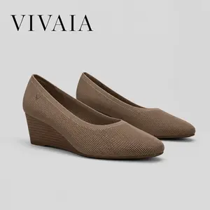 VIVAIA Almond-Toe Wedge Heels, Comfortable Platform Pumps, Breathable Knit Wedges（Tamia Wedge Pro） summerwins Elegant