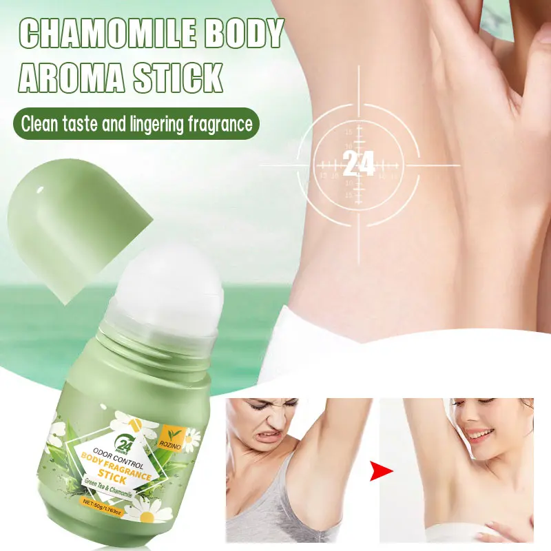 ROZINO 24H Odor Control Natural Deodorant Stick - Green Tea & Chamomile Women's Roll-On, Non-Aerosol, Baking Soda Free, Long-Lasting Freshness, Non-Sticky, All Skin Types Body Care (1.76oz/50g)