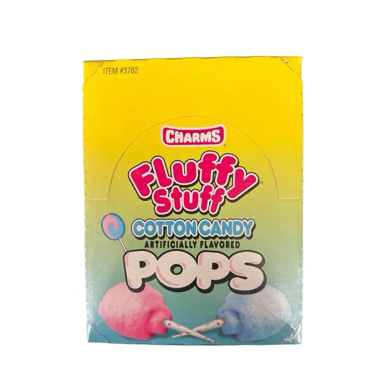 Fluffy Cotton Candy Charm Lollipops - Single Box, 48 Pieces