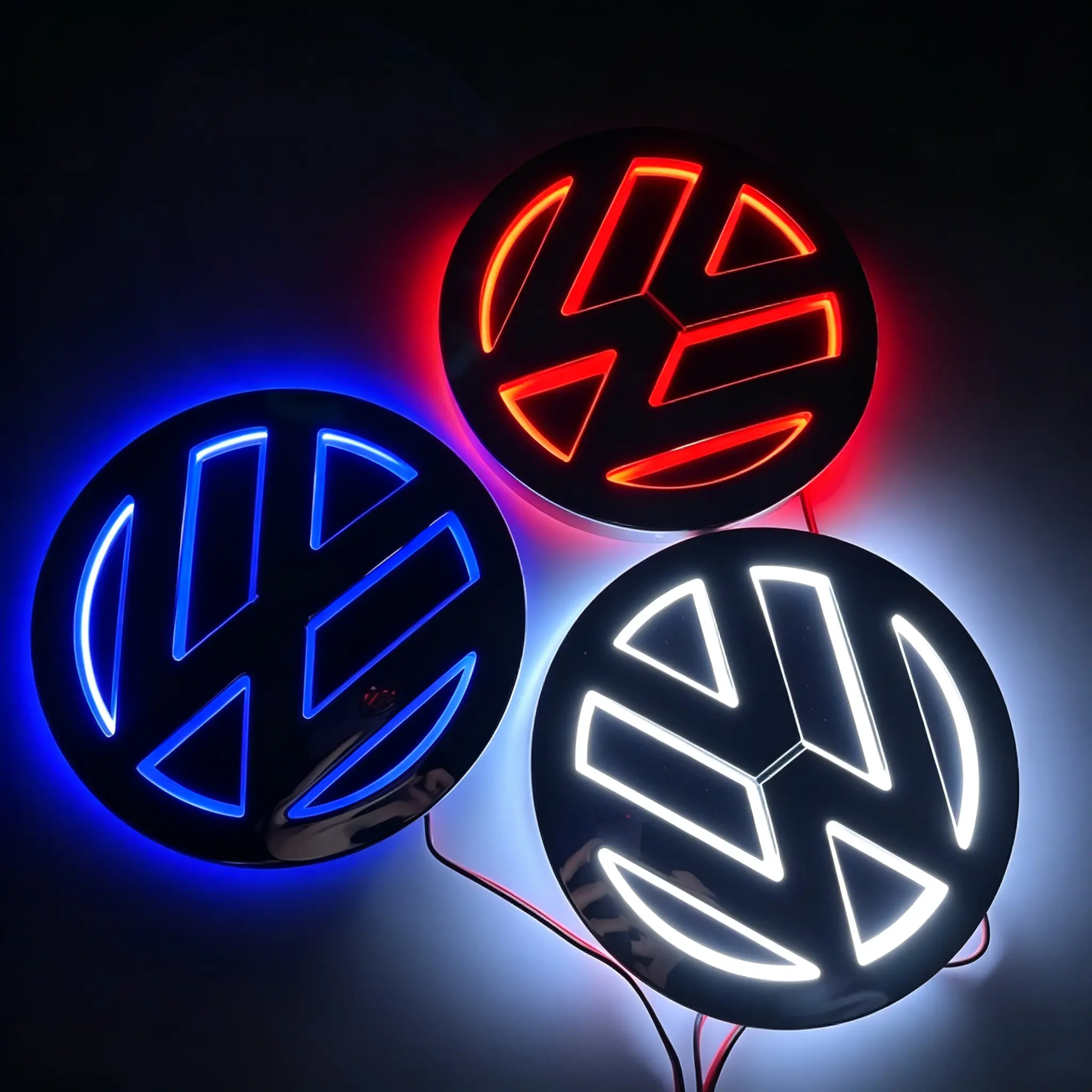 5D Layered Volkswagen LED Rear Emblem Light, Red White Blue 3 Glow Colors, Plug‑and‑Play Waterproof Tailgate Badge Fit Tiguan Bora Magotan Golf 6