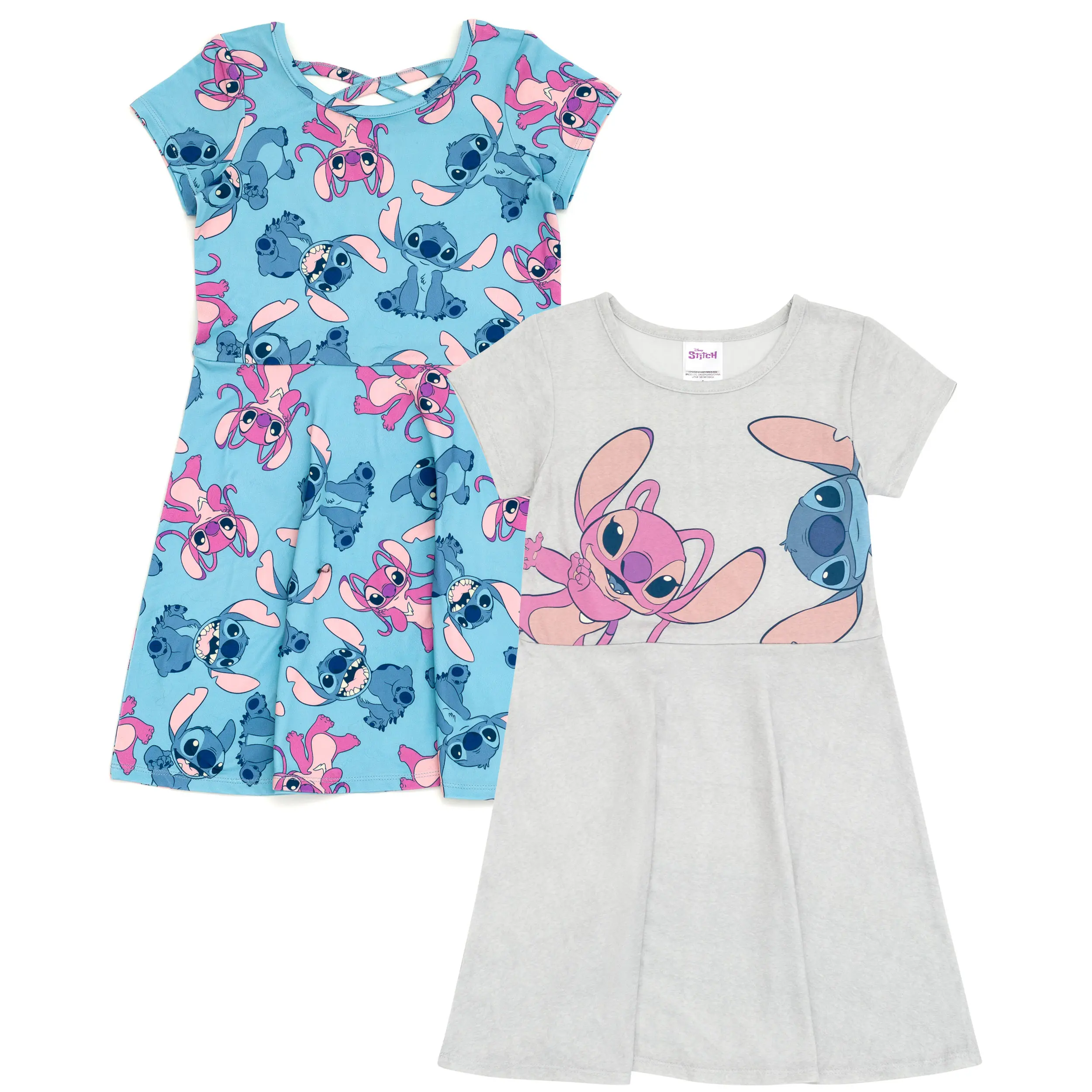 Disney Girls' Lilo & Stitch 2-Pack Skater Dresses, Casual Pull-On Jersey Knit with Graphic Designs, Sizes 4-16, 100% Jersey Knit, 4 - 5 Years, 4 To 14/16