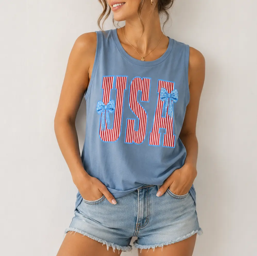 Comfort Colors USA Tank Top Comfort Color, 4th of July Patriotic Girl Unisex Tank Top, America Shirt, Fourth of July Shirts