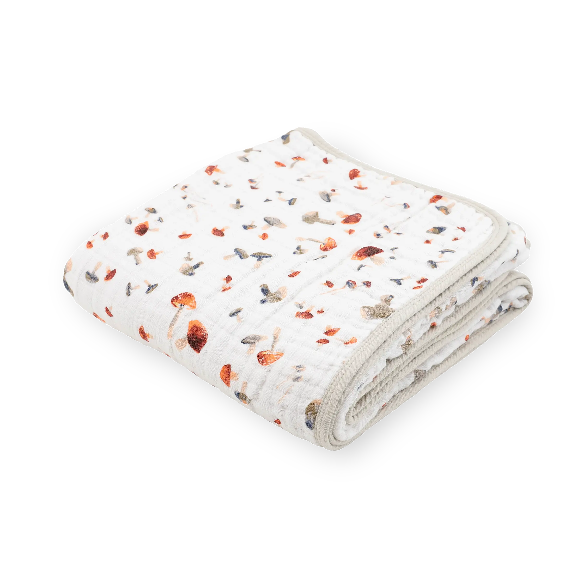 Original Cotton Muslin Mushroom Print Breathable Material Quilt - Cotton Airy Quilt Ideal for Playtime, Nap Time, Mushrooms, Machine Washable Comforter