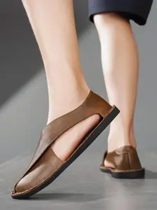 Men's Leather Sandals, Casual Breathable Sandals, Stylish Summer Footwear, Comfortable Low Heel Shoes, Perfect for Outdoor Activities, Elegant Design, Affordable Sandals, /