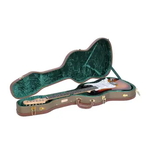 Crossrock Hard-Shell Wood case for Telecaster and Stratocaster Style Electric Guitars with Removable Shoulder Straps