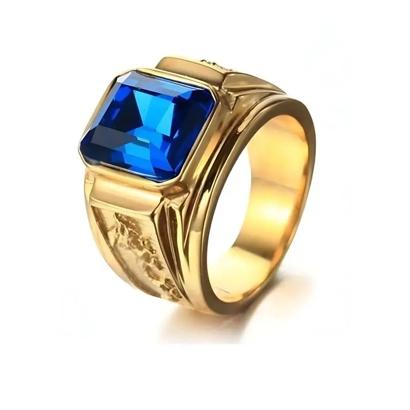 Classic Large Square Cubic Zirconia Men's Ring - Artificial Gemstone, Vintage Statement Fashion Accessory, Artificial Gemstone Ring, Vintage Rings