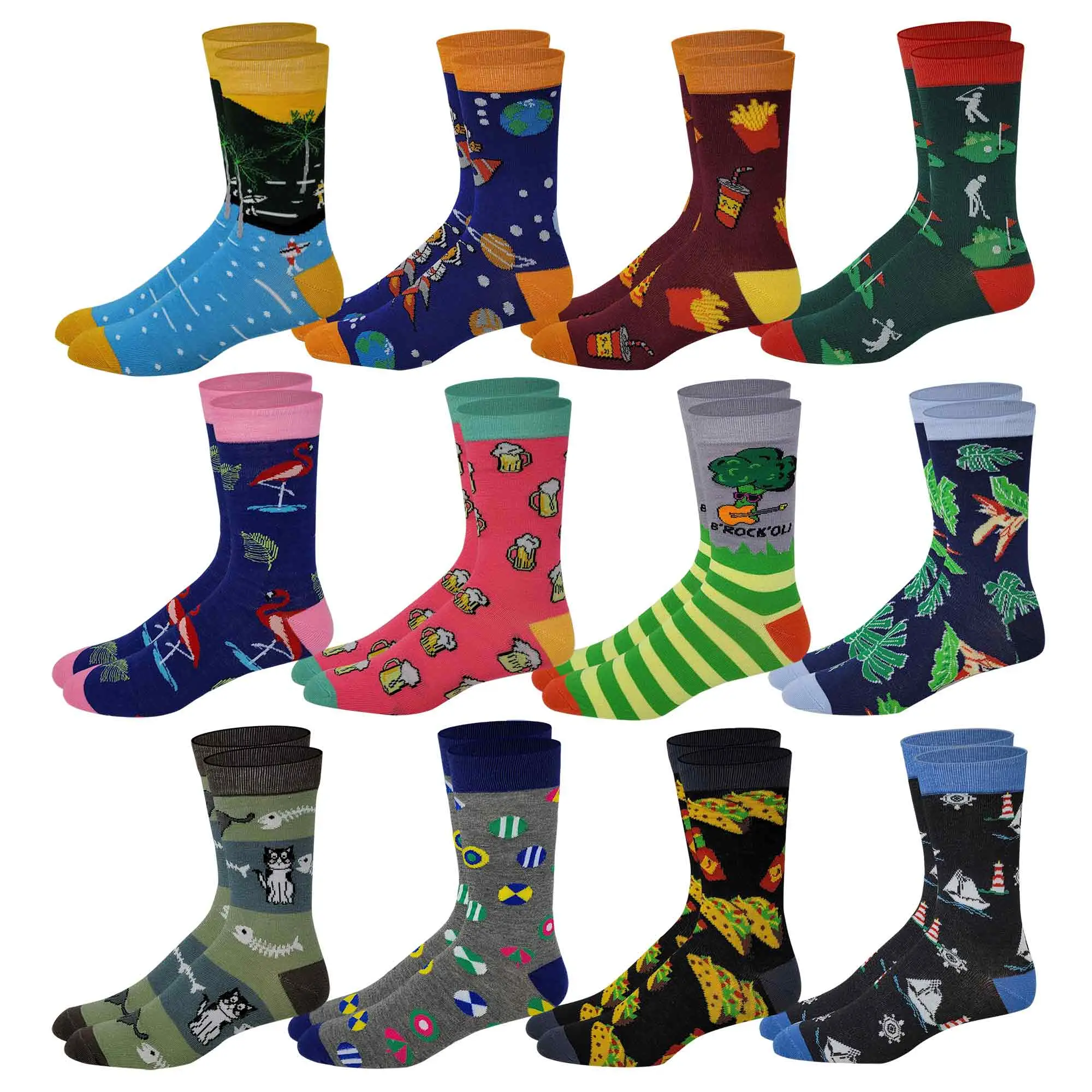 Men's Dress Socks, Menswear, 12 Pairs with Assorted Funky Designs