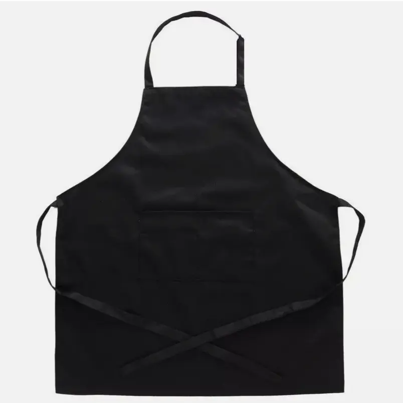 SJPACK Polyester Kitchen Apron - 1 Pack Black Plain Unisex Bib Apron, Washable with Large Front Pocket for Cooking, Commercial Use, With Pocket