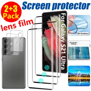 [3+2 Pack] Galaxy S21 Ultra Screen Protector and Camera Lens Protector, 9H Tempered Glass Scratch Resistant, Fingerprint Support, Easy Installation Bubble Free, HD Clear