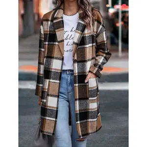 Plus Size Plaid Coat for Women, Casual Fitted Woven Fabric Jacket, Fall & Winter Fashion Outerwear, Moderate Thickening Design