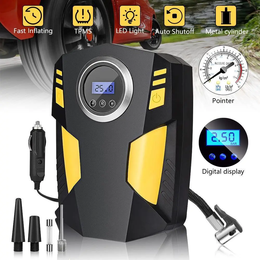【ToolUpgrade】12V DC Portable Electric Tire Inflator Tool, Vehicle Tire Inflator with Digital Pressure Gauge, LED Light, Automatic Presetting & Auto Shut-Off, 150 PSI for Car, SUV