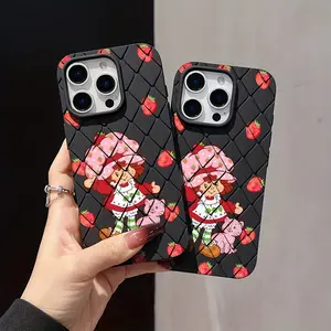 Lovely Strawberries Shortcake Phone Case for iPhone 17/16/15/14/13/12/11 Pro Max/air/x/XR/xsmax/8/7 Plus, Rhombic Design, Shockproof Anti-Slip Protective Tpu Back Cover, Casing, Accessories
