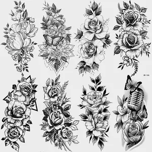 8 Pcs Floral Temporary Tattoo Stickers, Waterproof Realistic Rose Butterfly Design, Perfect for Women Arm Body Art Sticker Tattoos