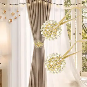2 Pieces Tie Backs for Curtains, Magnetic Curtain Tiebacks, Crystal Flower Curtain Clips for Home Office Decoration Holdbacks