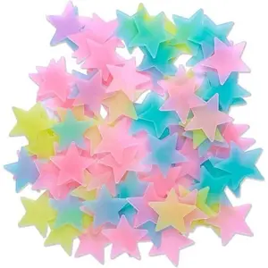 200 Pcs Colorful Glow-in-the-Dark Star Wall Stickers Self-Adhesive Removable Fluorescent Plastic Decals for Ceiling Bedroom Home Art Mural Decor Kids Room Ambience