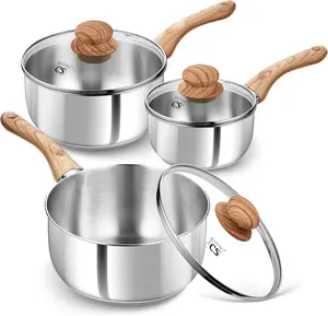 KOCH SYSTEME CS Stainless Steel Saucepan Set, Stainless Steel Sauce Pan with Cool-Touch Bakelite Handle, 1＋2QT/ 1＋2＋3QT Saucepan with Lid, Steel Pots Induction Ready