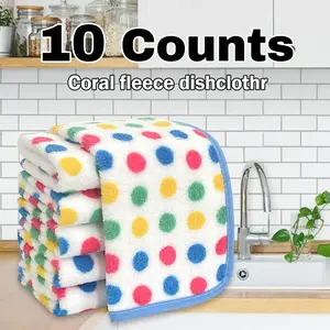10 Counts Kitchen Dish Cloths Cleaning Towels, Super Absorbent and Soft Coral Fleece Cloth, Microfiber Nonstick Oil Cleaning Rags, Fast Drying Washable Dish Cloths for Clean Table, Glass, Dish