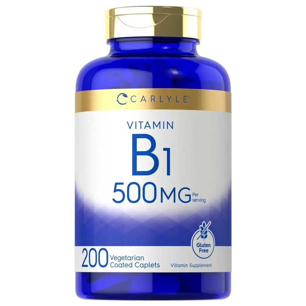 Carlyle Vitamin B1 500mg (Thiamine) | 200 Vegetarian Caplets | Non-GMO and Gluten Free Supplement