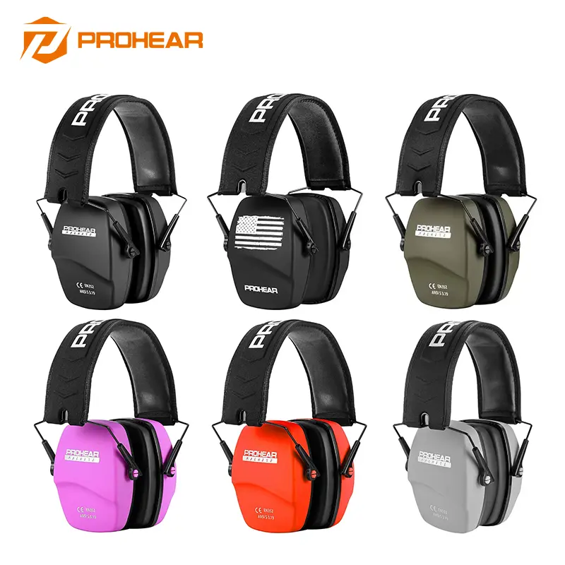 PROHEAR 016 Unisex Folding ABS 1-Size Reusable Ear Protectors for Adults, NRR 26dB ANSI CE Certified Durable & Comfortable Hunting Safety Muffs, Construction Guard, One Size