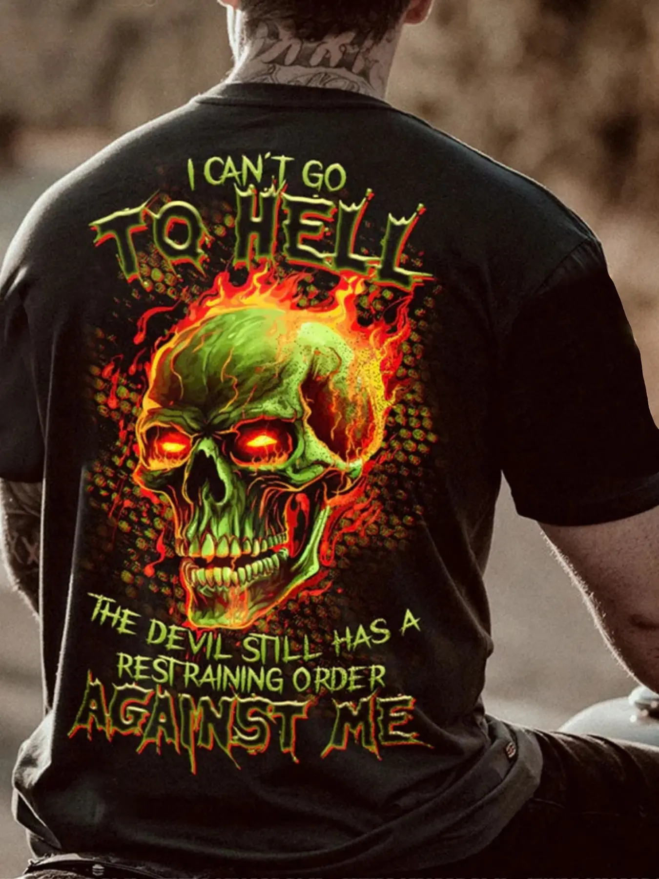 Y2K Streetwear T-Shirt with Green Skull & Flame Graphic |   Red Eye Zombie Print, Hip Hop Urban Style Casual Summer Tee, Short Sleeve Round Neck, Plus Size, Digital Heat Transfer, Crew Neck, Pullover Style Cotton Menswear