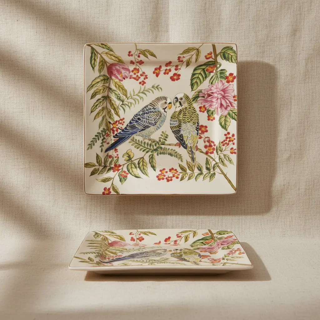 Pre Order Stoneware Dish with Parakeets