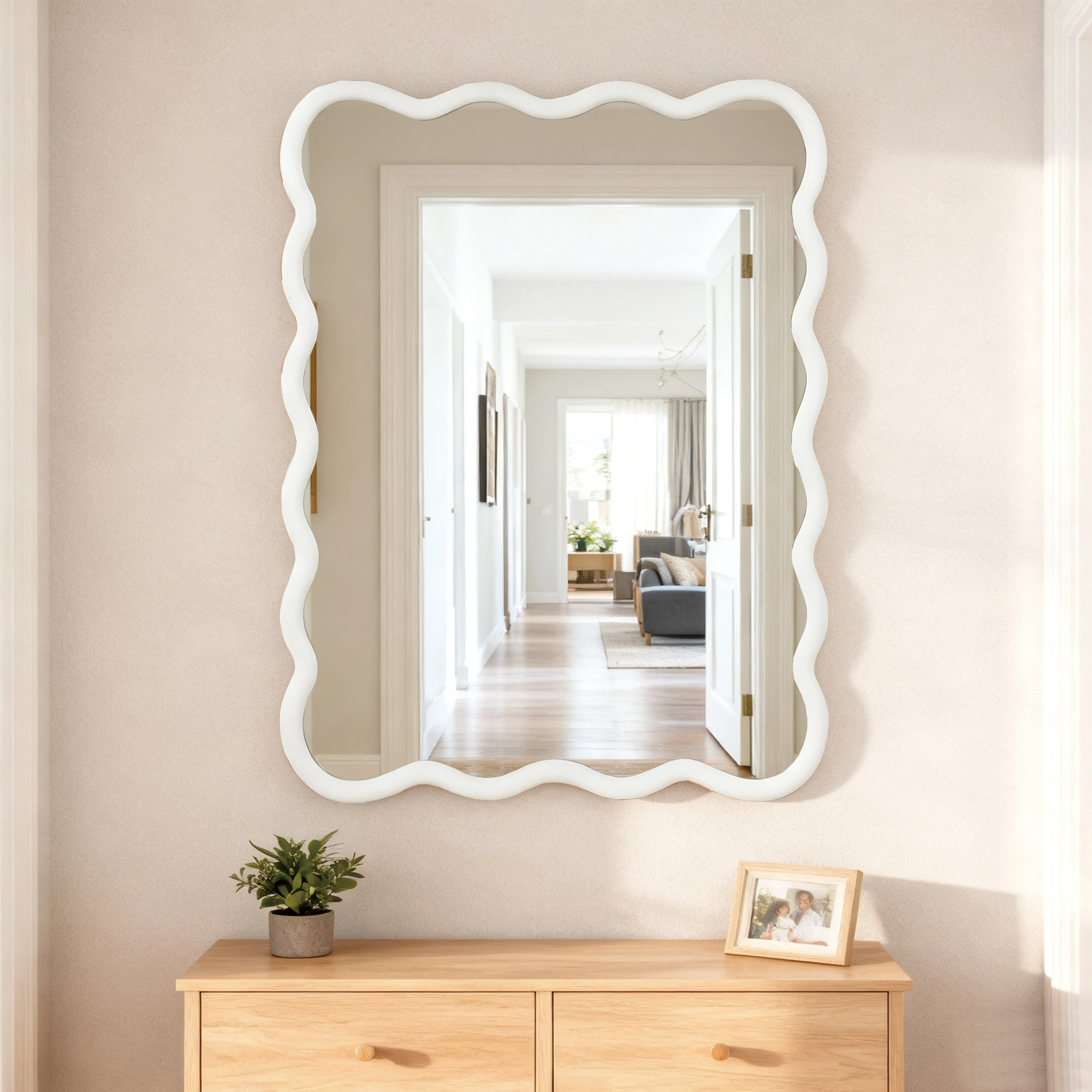 Wavy White Wall Mirror – 30” × 40”