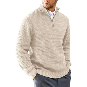 Men's Quarter-Zip Pullover Sweater Mock Turtleneck Polo Zip Up