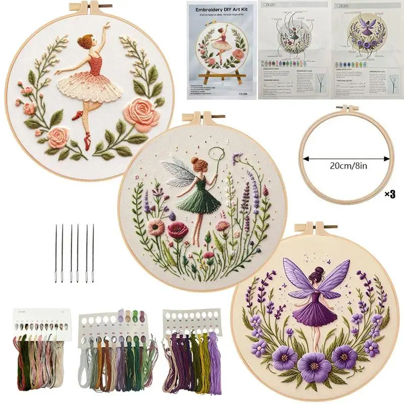Flower Fairy Cross Stitch Kit - Beginner-Friendly DIY Needlework, Stylish Embroidery Patterns, Step-by-Step Craft Guide, Fairy Theme Home Art Decor