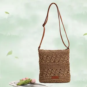Women's Straw Woven Shoulder Bag  Summer Beach Purse, Hand-Woven Adjustable Crossbody Bags Zipper Beach Bag for Vacation