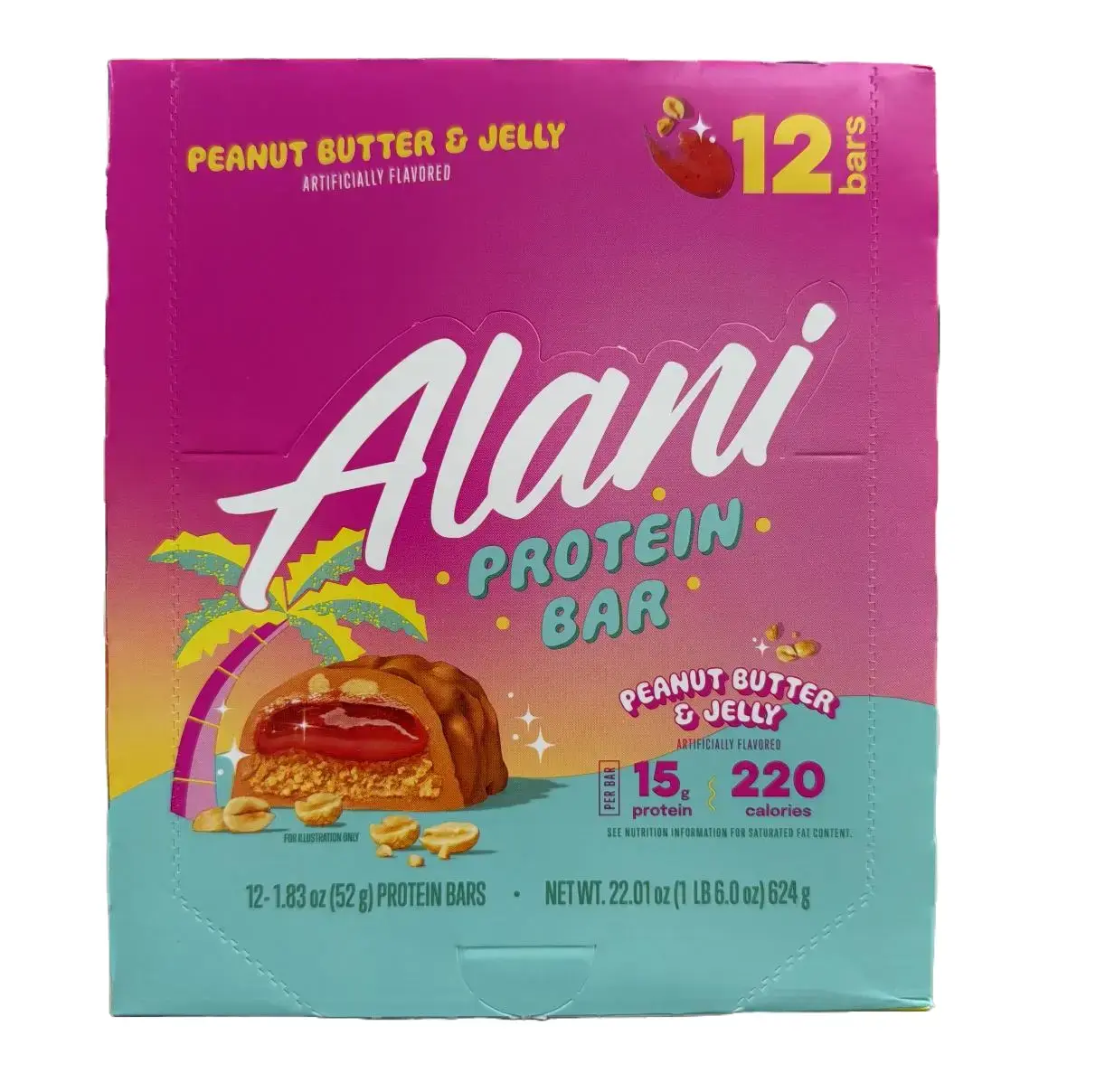 Alani Nu PB&J Protein Bars, 12-Pack Gluten-Free High Protein Low Calorie Nutrition Bars