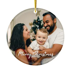 Personalized Photo Christmas Ornament 2024, Custom Christmas Tree Ceramic Ornament with Photo and Text, Keepsake Gift for Family, 3 inches Christmas Tree Decoration Ornaments