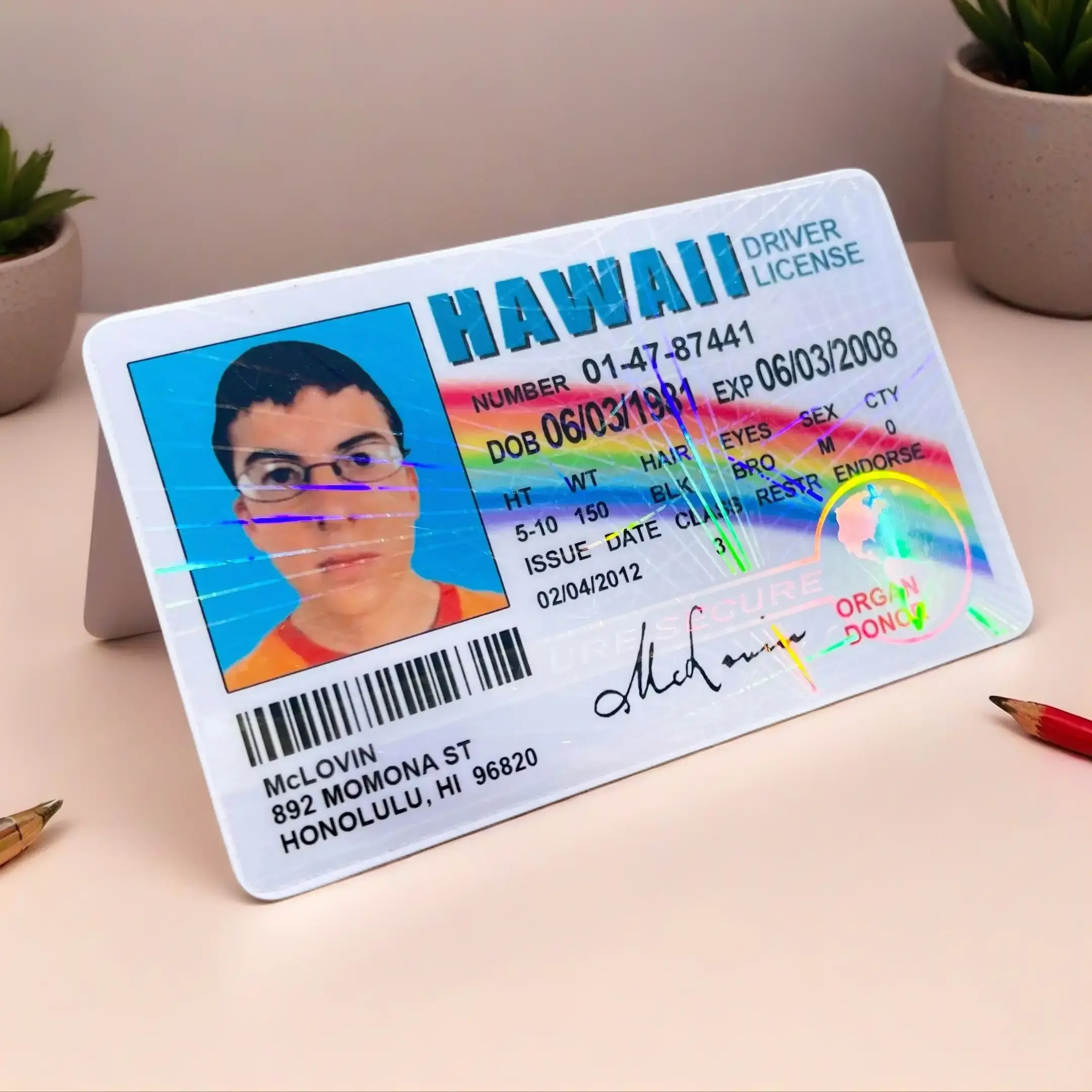 McLovin ID card from movie Superbad with Hologram McLovin ID card from movie Superbad with Hologram