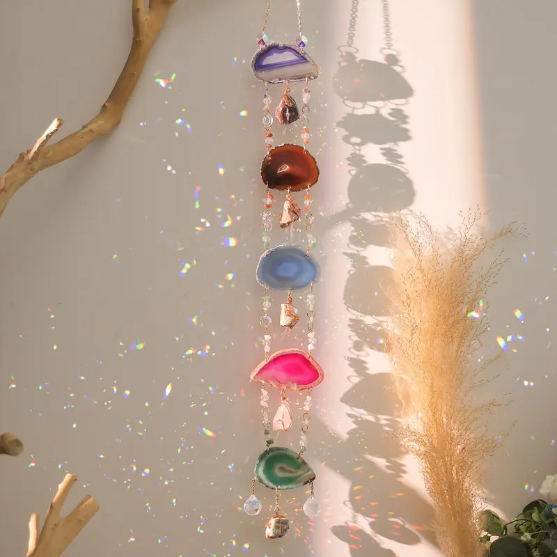 Agate Sun Catcher, 1 Count Rainbow Prism Bohemian Decorative Wind Chime for Home & Garden Decoration, Ideal for Window & Outdoor Space Decoration, Hanging, Outdoor Wind Chimes