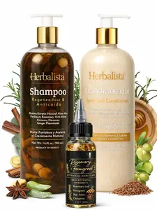 (Combo) 500ML Herbalista Viral Herbal Hair Care Bundle – Shampoo , Conditioner + Hair oil Each – With Real Botanicals – Strengthen Nourishes & Smooths – 100% Natural & Handcrafted