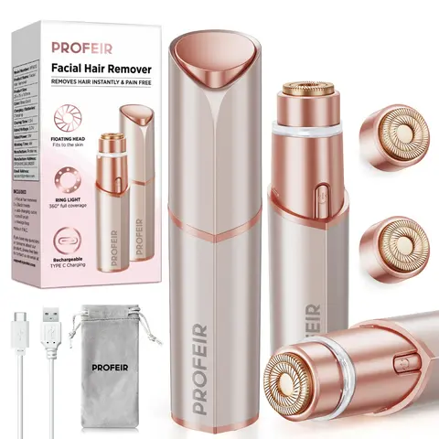PROFEIR Facial Hair Removal for Women: Electric Hair Remover,Rechargeable Trimmer Comfort Painless face Razor for Chin Upper Lip Peach Fuzz with Light