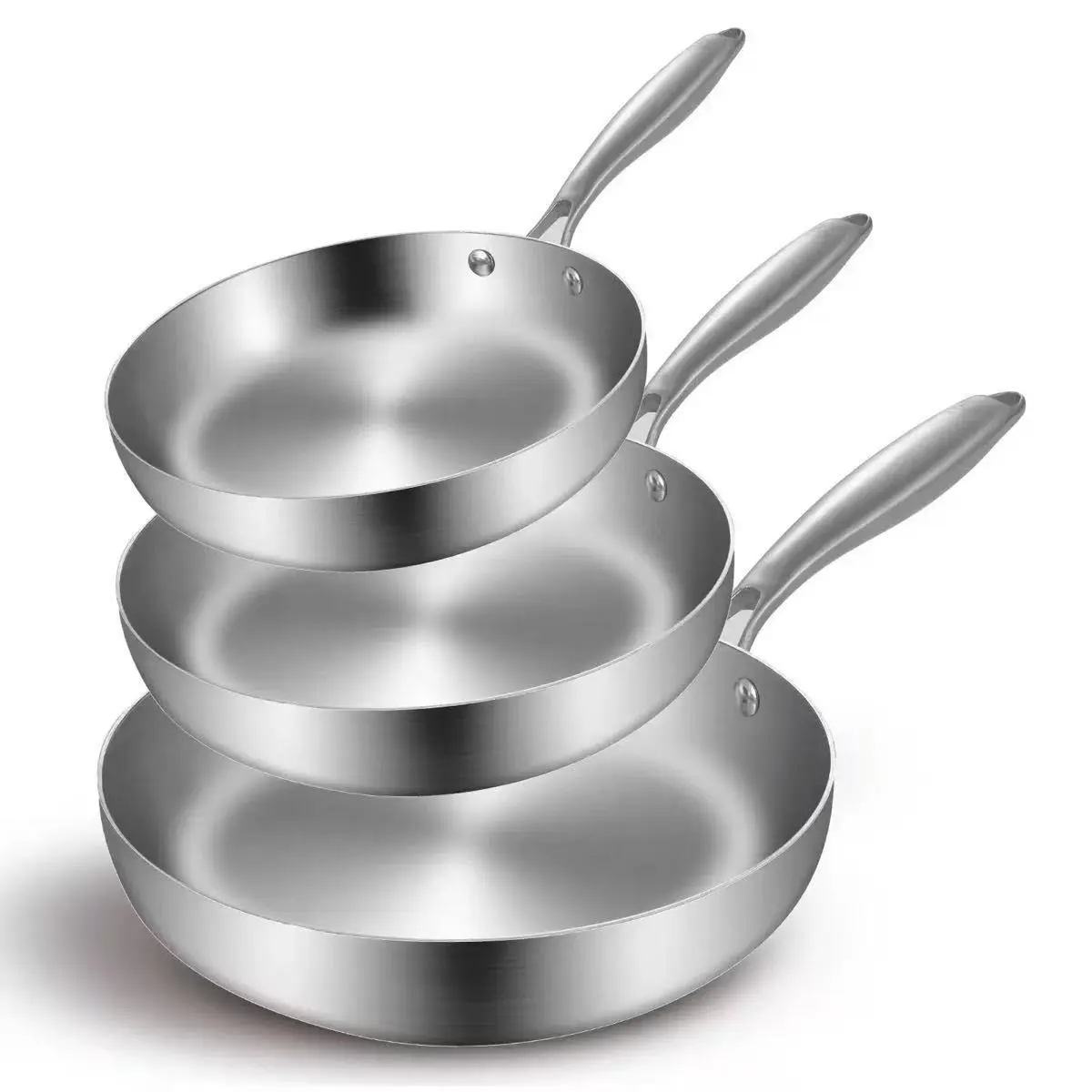 Uncoated Stainless Steel Frying Pan - Oil-Saving Non-Stick Skillet for Pancakes, Stir-Fry, Induction Compatible Cookware