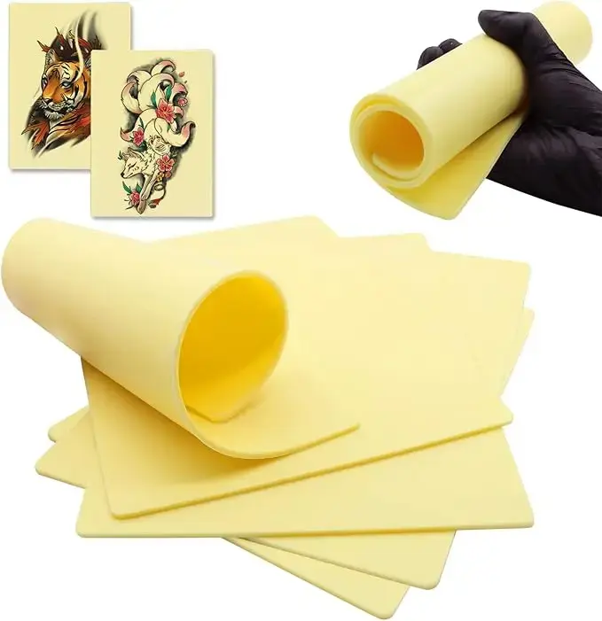 18-Piece Tattoo Practice Kit for Beginners & Artists, 3 Extra-Thick 3mm Double-Sided A4 Size Silicone Skins (20x30cm), 15 Transfer Papers, Transfer Paper