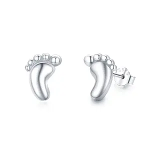 Footprint Earrings 925 Sterling Silver Rose Gold Baby Feet Stud Earrings for Women Teens Mom Anklet Jewelry Gift for Birthday