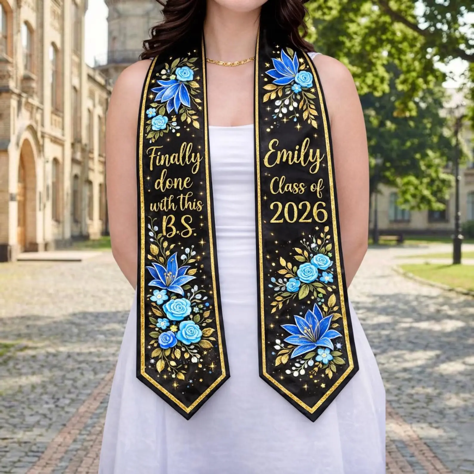 Personalized Floral Graduation Stole 2026 – Custom Sash for High School College & Class of 2026 Grad Gift for Daughter