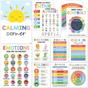 Peaceful Corner Classroom Poster Set, Alphabet Learning Chart, 12 Pieces for Therapy Rooms, Mental Health Wall Art & Positive Classroom Decor, Teaching Supplies