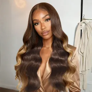 UNice Glueless Deep Brown with Caramel Higlights Loose Wave Wig Bye Bye Slip 7x5 HD Lace Closure Human Hair Wigs with Drawstring Bleached Knots Beginners Friendly