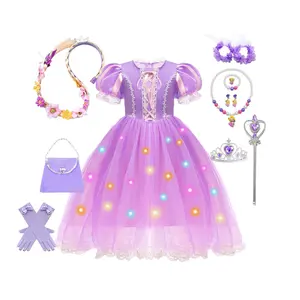 Kawell Rapunzel Princess Dresses for Girls,Girls LED Princess Dress Up Costumes for Halloween Xmas Birthday Party
