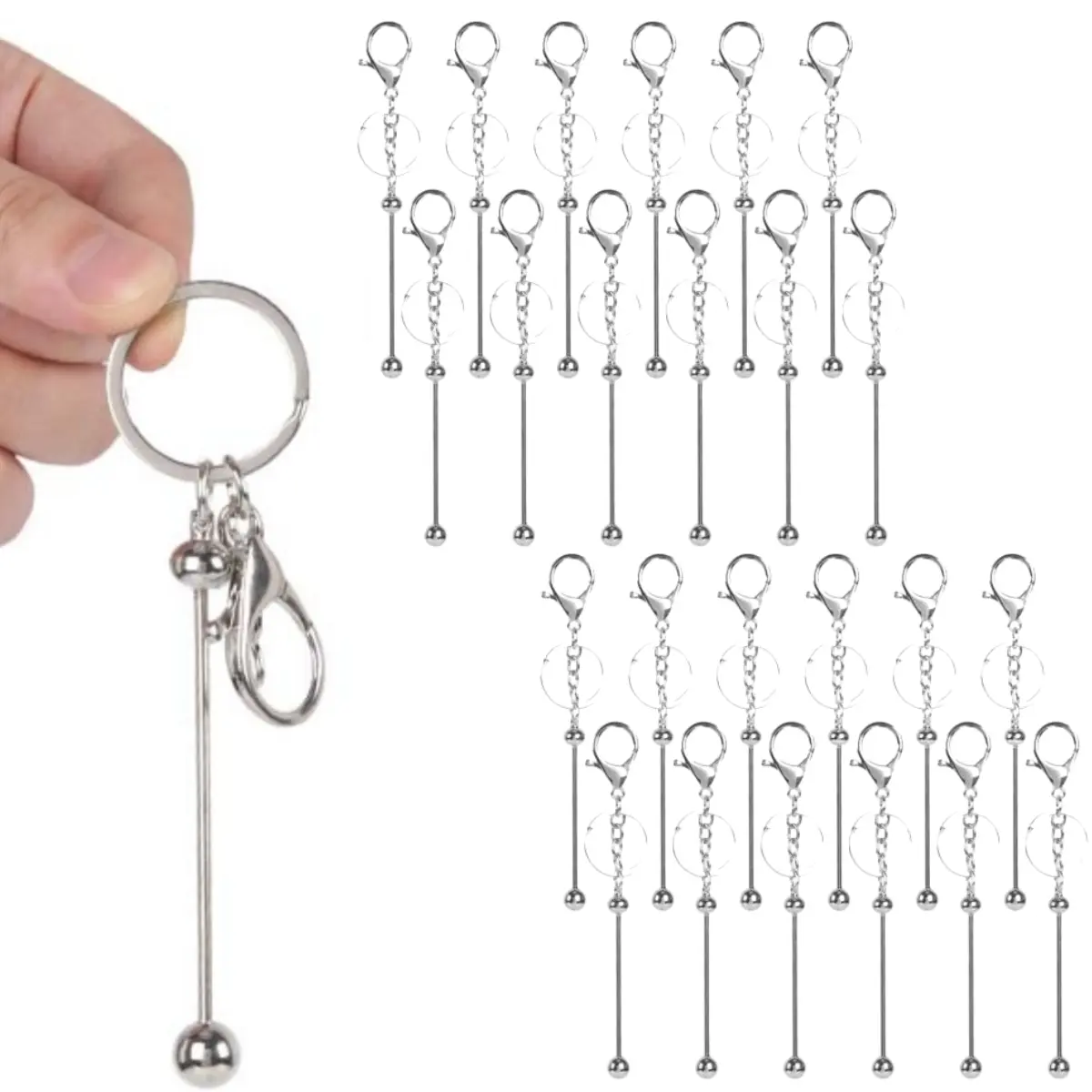 24Pcs/Set Stainless Steel Beadable Keychain,Blanks Beaded Keychain for Crafting Metal Keyring Pendant for Gifts Christmas & Halloween Gift Key Chain Pendant Production Supplies,DIY Hand Tools Kits,Summervibes