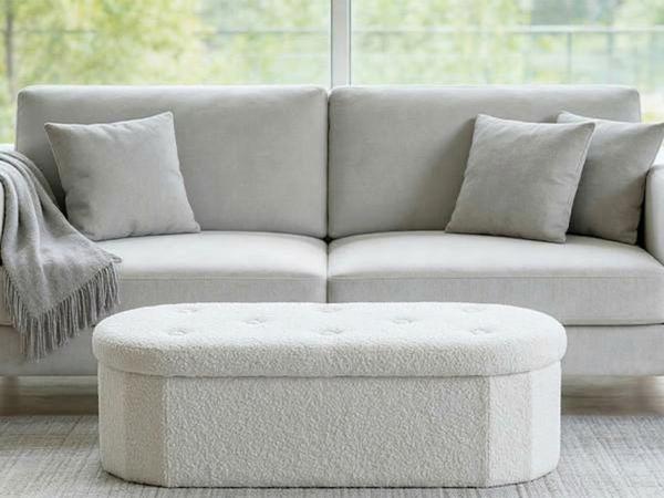 Folding Storage Ottoman Bench, Oval Round Ottoman End of Bed Foot Rest Bench Stool with Cushion, Storage Chest for Bedroom, Living Room, Entryway