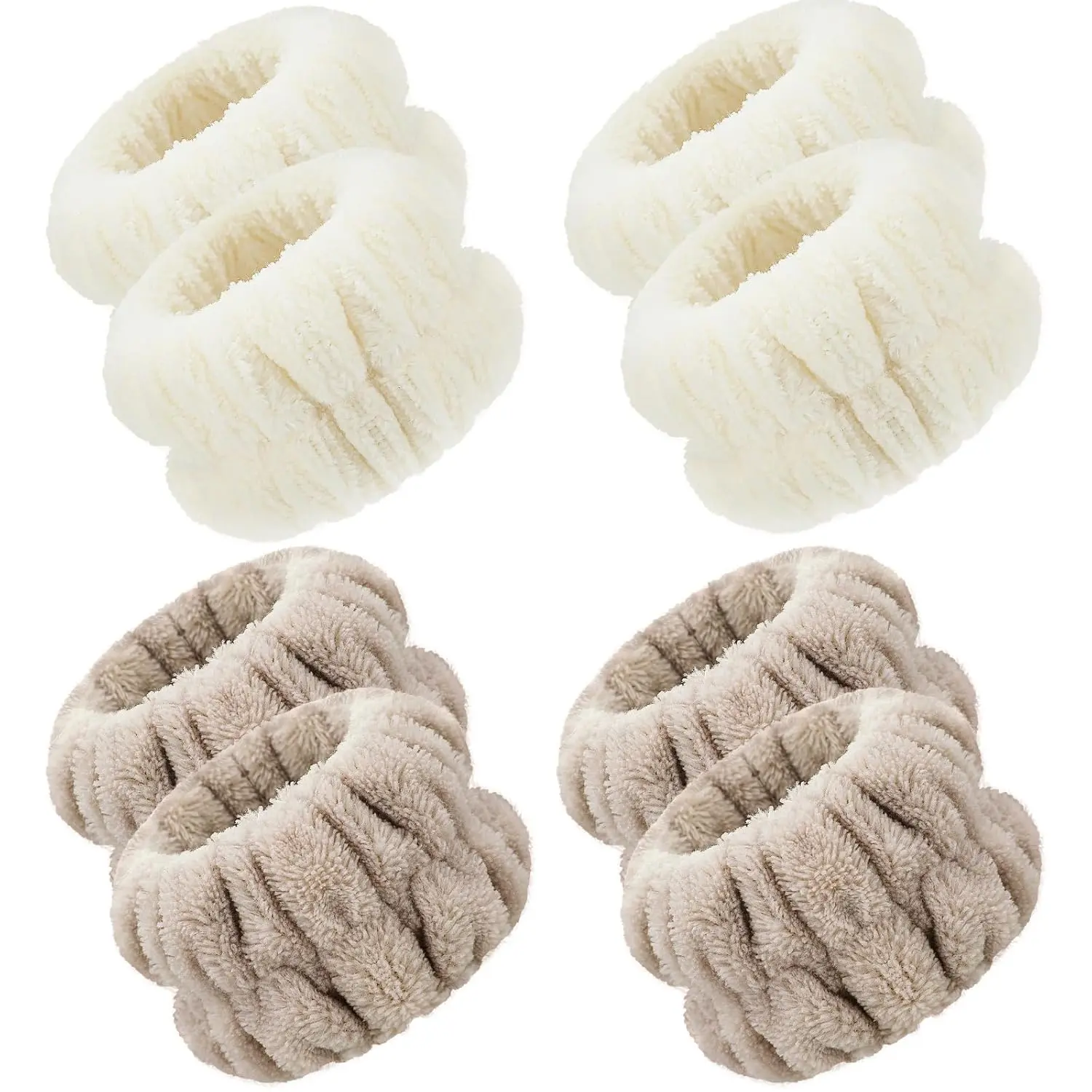 4 Pairs Wrist Bands for Washing Face Wrist Spa Microfiber Wash Towel Band Scrunchies Absorbent Wristbands Sweatband for Women Prevent Liquid from Spilling(Khaki, Beige)