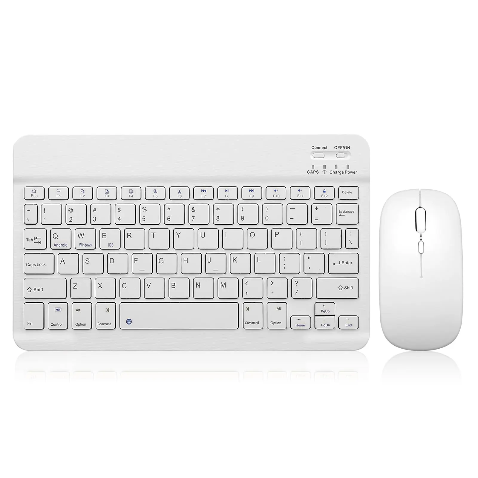 Rechargeable Bluetooth Wireless Keyboard & Mouse Combo - Ultra-Thin, Compact, Portable, Speedy Response, Comfortable Typing - Compatible with iPad, Samsung Tablets, Laptops, iOS, Android - White