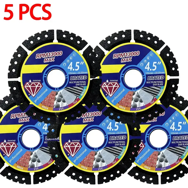 115mm (4.5-in) Diamond Angle Grinder Blade, Dry Cutting Technology for Cutting Jobs, 3/6/9/12-Set Packs, Multi-Material Cutter for Metal, Stone, Ceramic Tiles, Cast Iron, Plastic, Sets Pack