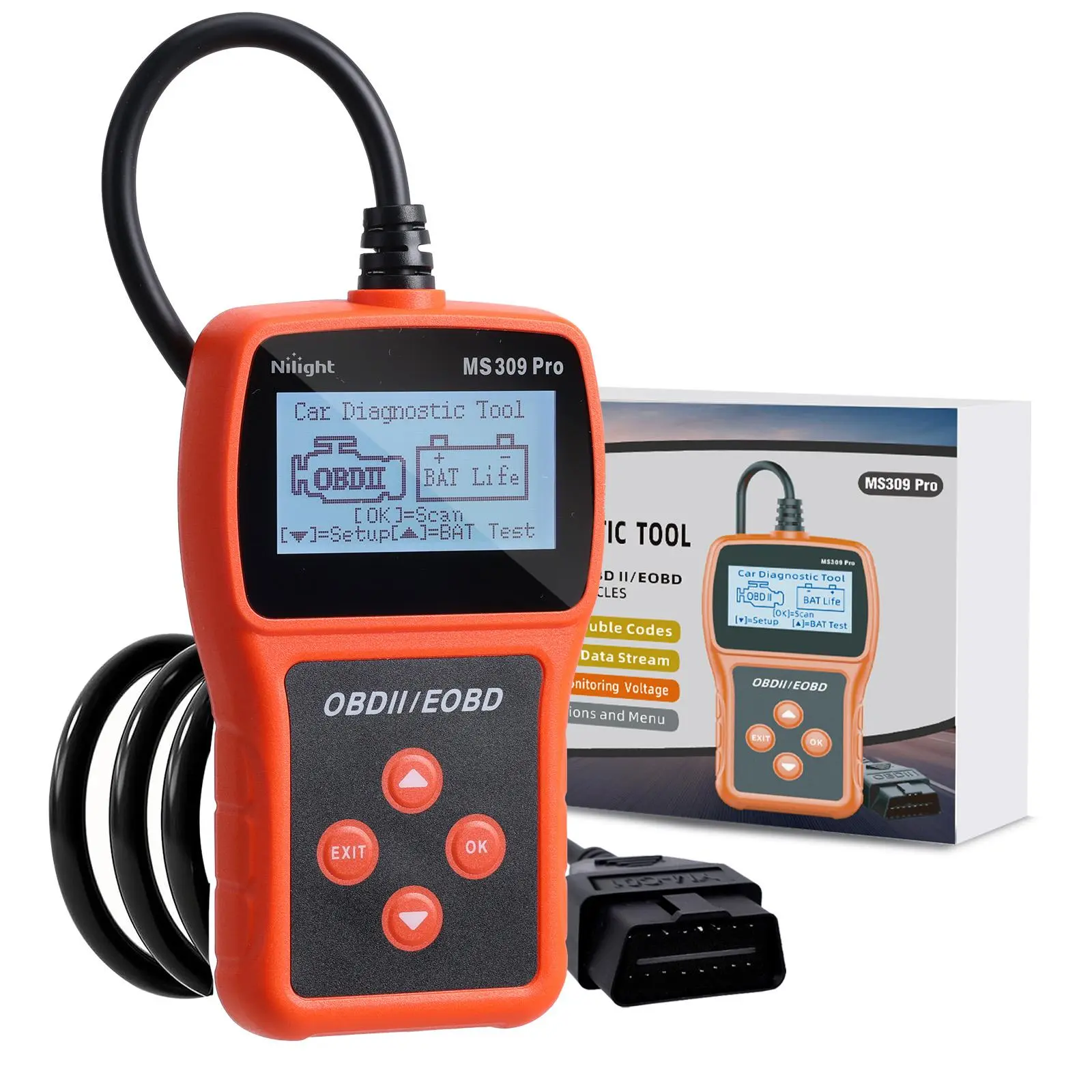 Nilight MS309pro Classic Universal OBD2 Scanner - 2.4in High-Res High-Contrast Screen Automotive Diagnostic Tool, Fast CAN Scanning for OBD Port, Reads & Clears Engine Codes for 1996+ Vehicles, Car Circuit Tester Tool