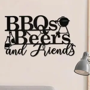 Metal BBQ Themed Decor, Rustic Patio Sign, Outdoor and Backyard Wall Art, Home Bar Decoration for Country Farmhouse Style, Home Signboard